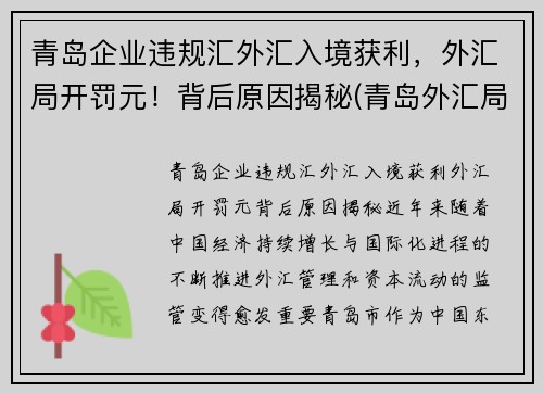 青岛企业违规汇外汇入境获利，外汇局开罚元！背后原因揭秘(青岛外汇局电话)