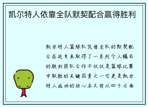 凯尔特人依靠全队默契配合赢得胜利