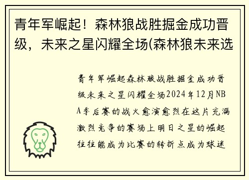 青年军崛起！森林狼战胜掘金成功晋级，未来之星闪耀全场(森林狼未来选秀权)